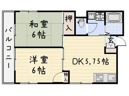 フラワーマンション(2DK/2階)の間取り写真