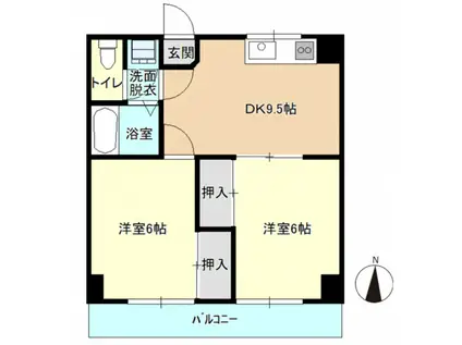 ルミエール西条(2DK/2階)の間取り写真