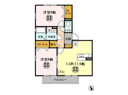 FREYJA B(2LDK/2階)の間取り写真