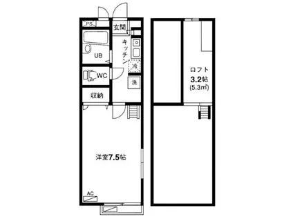 メインシティガーデン参番館(1K/1階)の間取り写真