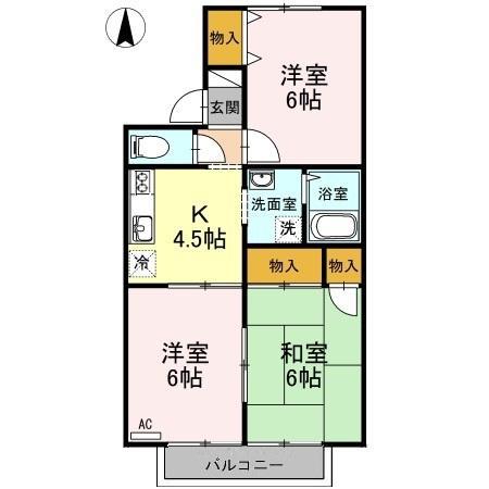 セジュールふじいB棟(3K/2階)の間取り写真