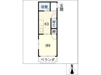 ファミール藤(1K/2階)の間取り写真