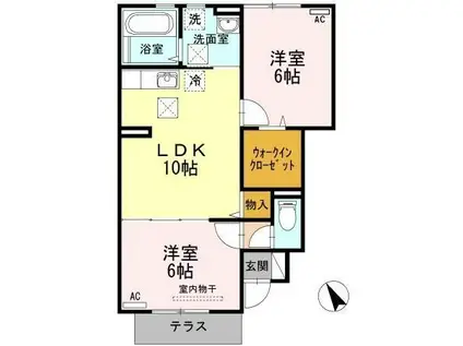 カントリーヒルズ東岐波(2LDK/1階)の間取り写真