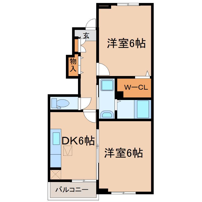 コンフォート・ヴィラ緑山I号棟(2DK/1階)の間取り写真