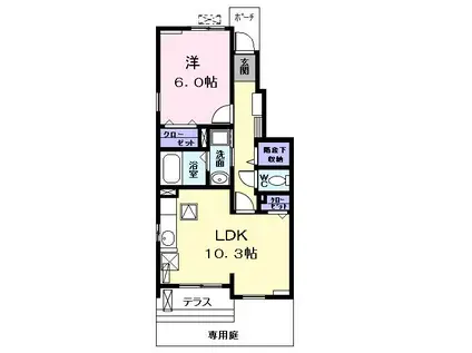 プラシード II(1LDK/1階)の間取り写真