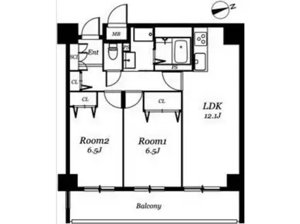 レジディア西天満(2LDK/2階)の間取り写真