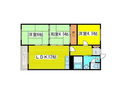 佐渡伏古マンション(3LDK/2階)の間取り写真