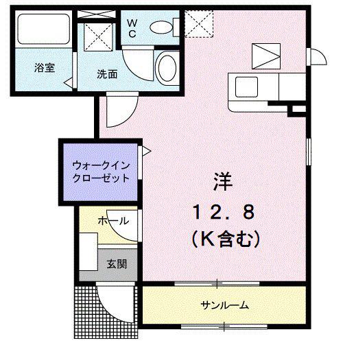 ラ・フォンテーヌ IV(ワンルーム/1階)の間取り写真