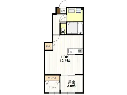 フィッシャー・タイガー油見(1LDK/1階)の間取り写真