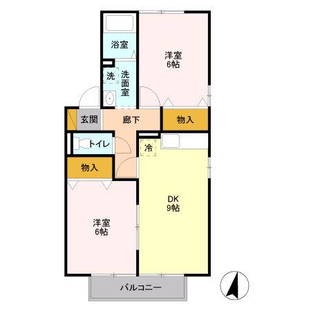 パーチェD(2DK/2階)の間取り写真