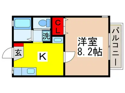 フラッグK.KIII(1K/2階)の間取り写真