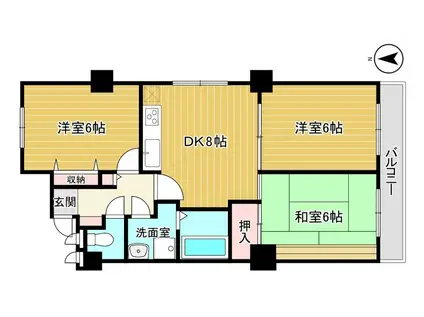 ロイヤルハウス荒草(3DK/3階)の間取り写真