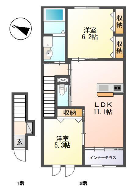 レジディア(2LDK/2階)の間取り写真