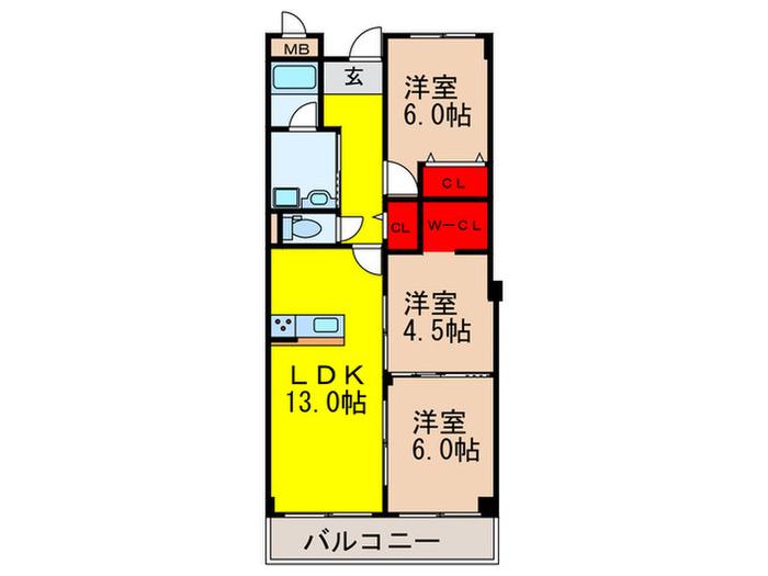 パークアベニュー緑地(3LDK/2階)の間取り写真