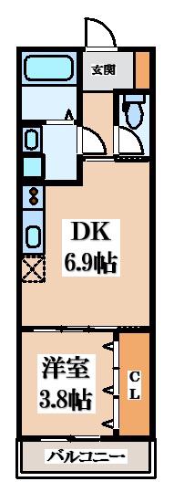 ノイヴェル吉田(1DK/2階)の間取り写真