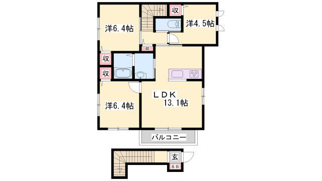 シャーメゾン高町(3LDK/2階)の間取り写真