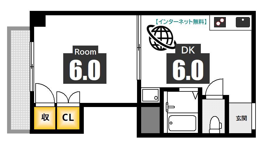 福永ビル(1DK/6階)の間取り写真