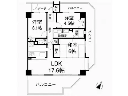 エル・フラット夙川霞町(3LDK/1階)の間取り写真