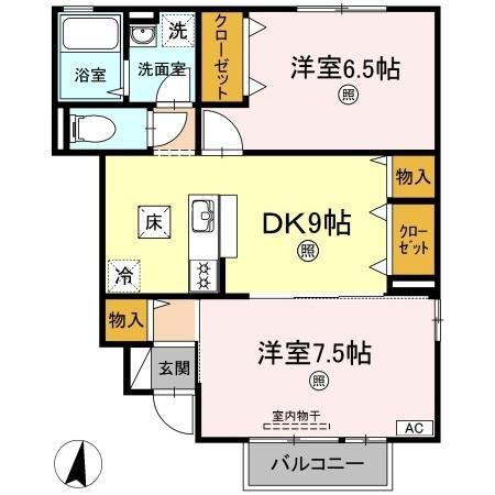 アンソレーヌC棟(2DK/1階)の間取り写真