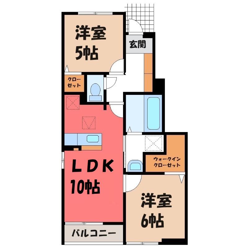 ラ メッゾII(2LDK/1階)の間取り写真