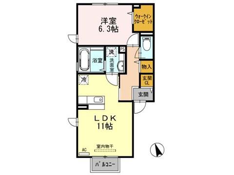 インサイドモート(1LDK/1階)の間取り写真