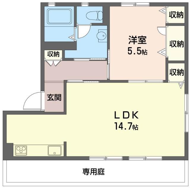 パークサイドハイツ シャーメゾン(1LDK/1階)の間取り写真