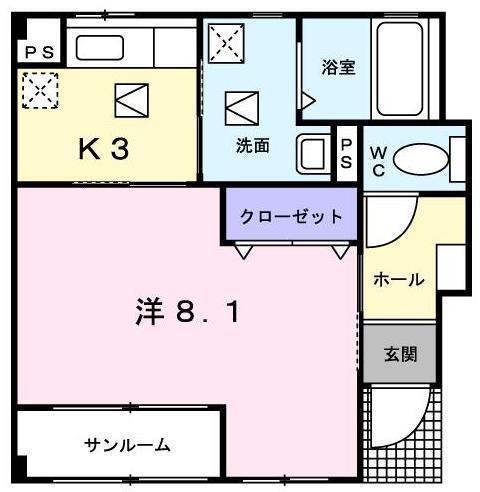 カーサセレッソ弐番館(1K/1階)の間取り写真