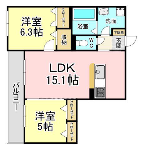 CIEL ET TERE (2LDK/3階)の間取り写真