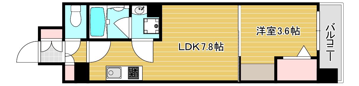 アーバネックス難波ウエスト(1DK/12階)の間取り写真