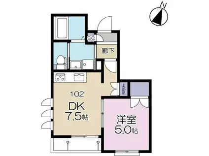 オークハウス久が原(1DK/1階)の間取り写真