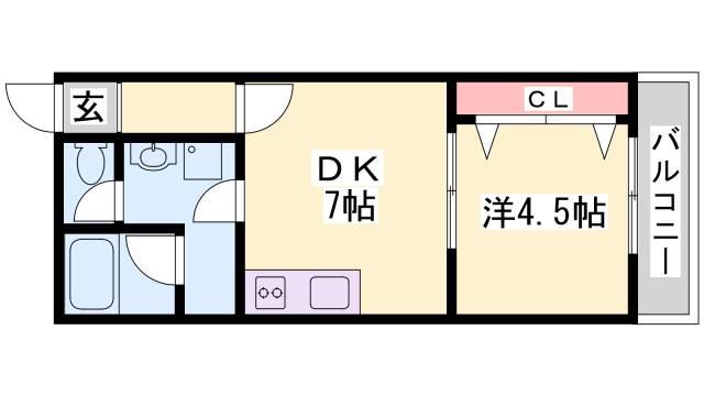 ビタミンテラス新神戸(1DK/1階)の間取り写真