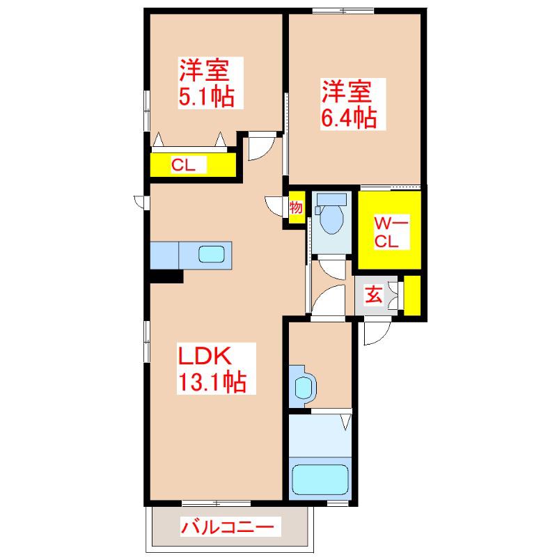 カーサレジオ (2LDK/2階)の間取り写真