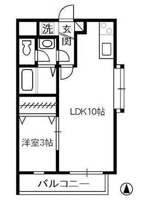 プチパール倉敷B棟(1LDK/1階)の間取り写真