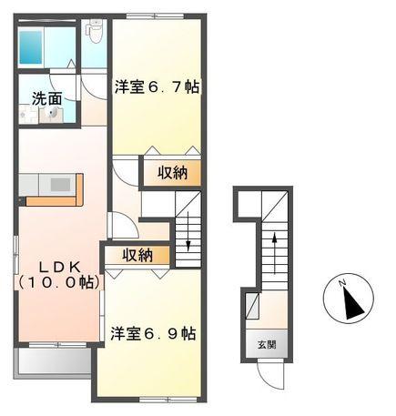 WOOD QUEEN(2LDK/2階)の間取り写真
