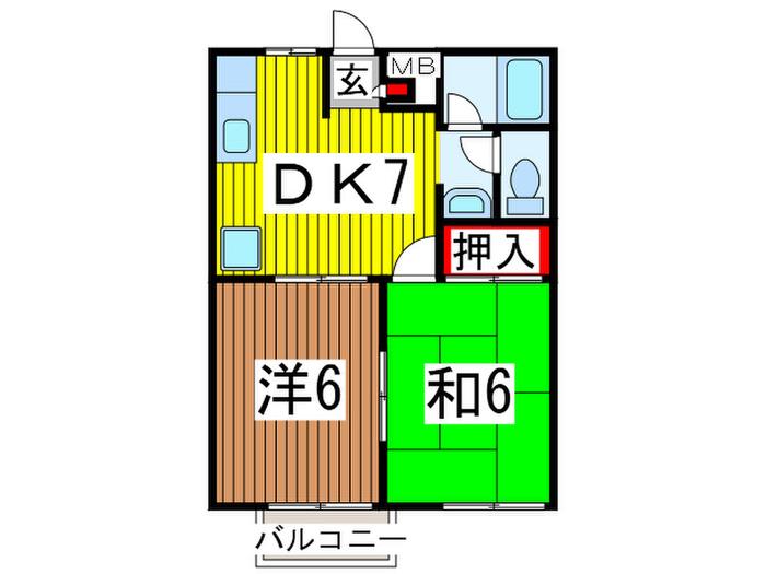ヒルサイド悠A棟(2DK/2階)の間取り写真