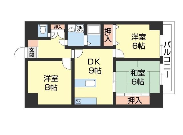 WAJIMA小雑賀マンション(3LDK/6階)の間取り写真