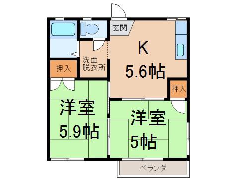 フォーブル若葉(2K/1階)の間取り写真