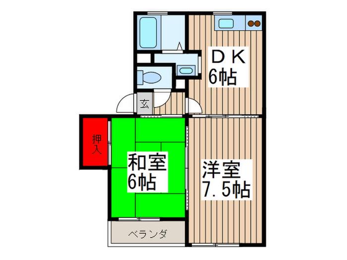 プレシールII(2DK/2階)の間取り写真