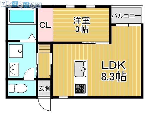 ラテ古町(1LDK/2階)の間取り写真