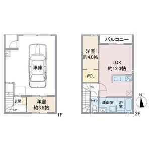 GCOLOR木田 B棟(2LDK/1階)の間取り写真