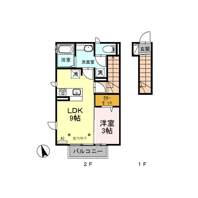 D-ROOM塩山扇田 B(1LDK/2階)の間取り写真