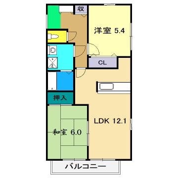 フォブール高須(2LDK/1階)の間取り写真
