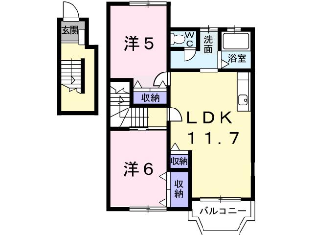 リバーサイドカーサB(2LDK/2階)の間取り写真