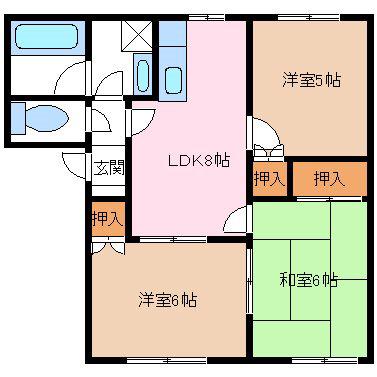 カンパーニュ寿C(3LDK/2階)の間取り写真