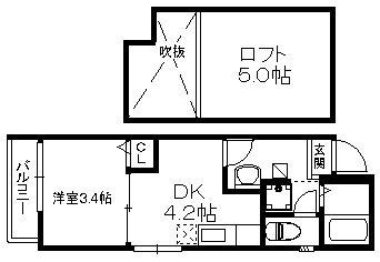 リバティー・JK(1DK/2階)の間取り写真