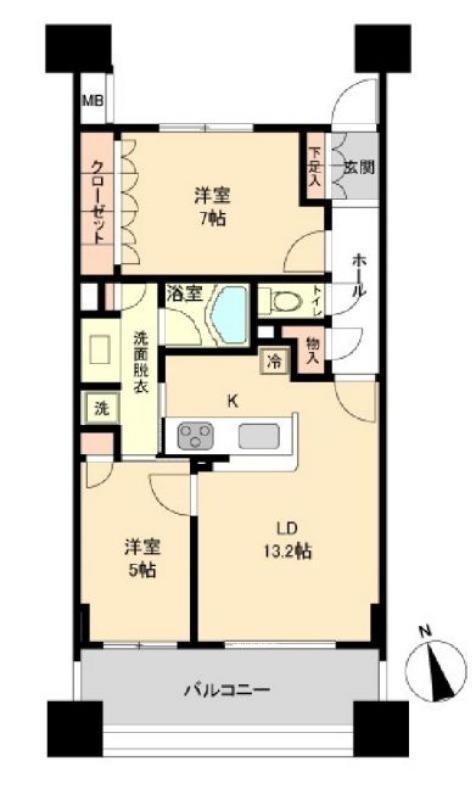 ドゥーエ仙台イースト(2LDK/6階)の間取り写真
