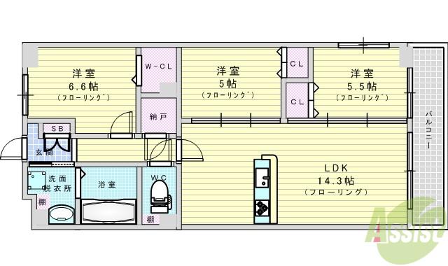 グランジュテ(3LDK/8階)の間取り写真