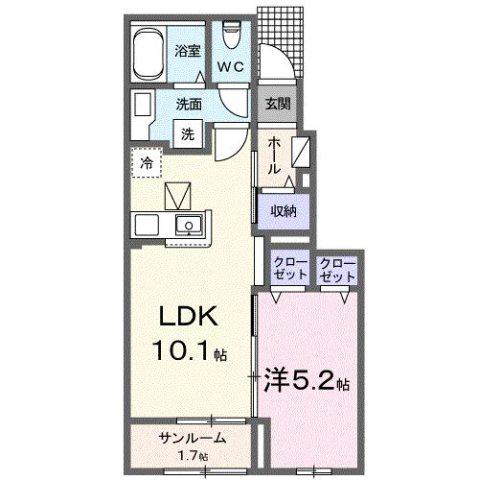 ミモザA(1LDK/1階)の間取り写真