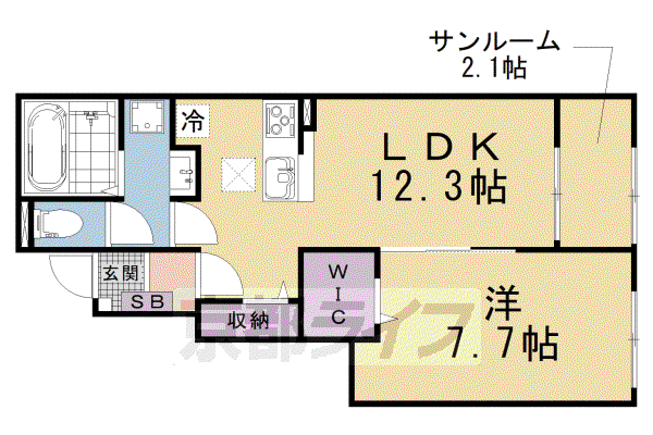 ヒカルサ仰木の里I(1LDK/1階)の間取り写真