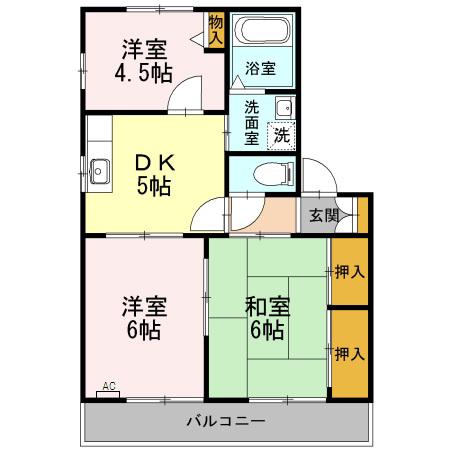 サンディアスB棟(3DK/2階)の間取り写真